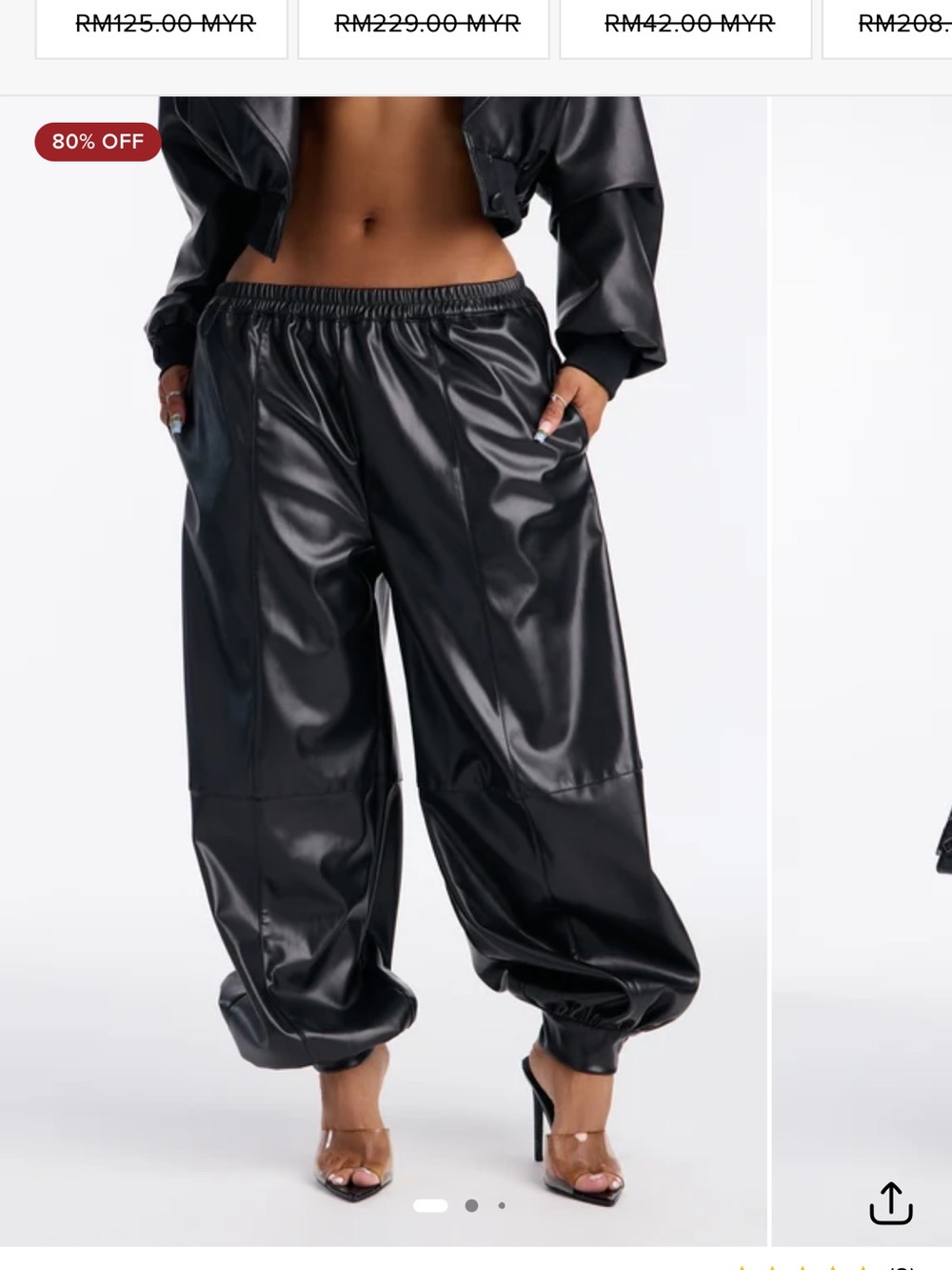 Fashion Nova Black Faux Leather Wide-Leg Joggers - Picture 2 of 7